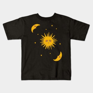 Sun moon and stars celestial night sky Kids T-Shirt
